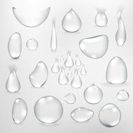 Pure clear water drops realistic set isolated vector illustration N8