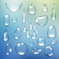 Pure clear water drops realistic set isolated vector illustration N9