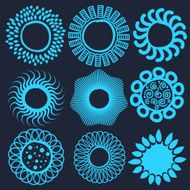 Solar ethnicity stylized symbols Light blue logos like elements N2
