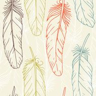 Seamless pattern of hand drawn feathers