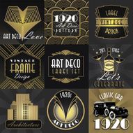 Art Deco style big set of labels or badges