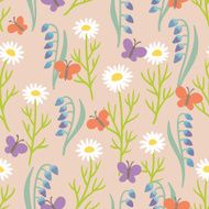 Seamlless pattern with flowers and butterflies