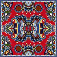 red silk neck scarf or kerchief square pattern design