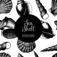 Vintage background with engraving sea shells
