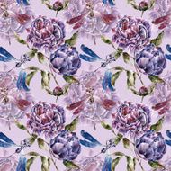 Seamless pattern with flowers Watercolor illustration N19