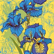 Seamless pattern with decorative iris flower in retro colors