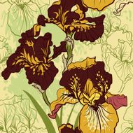 Seamless pattern with decorative iris flower in retro colors N2