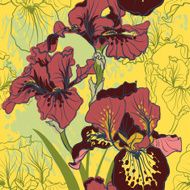 Seamless pattern with decorative iris flower in retro colors N3