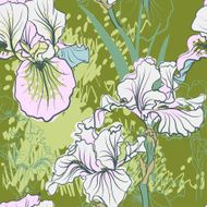 Seamless pattern with decorative iris flower in retro colors N4