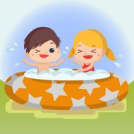 boy and girl in swimming pool Mascot cartoon Vector EPS10
