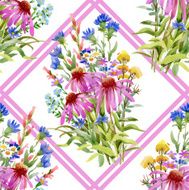 Wild flowers seamless pattern on white background N6