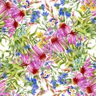 Wild flowers seamless pattern on white background N7