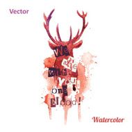 Watercolor deer head with inscriptions Vector on the white background