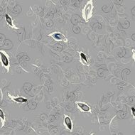 peacock feathers gray seamless retro pattern