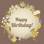 happy birthday greeting card circle floral frame N4