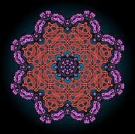 Mandala in pink and red over black background with gradient