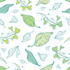Vector lineart spring leaves seamless pattern background
