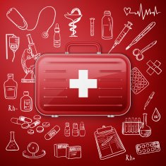 medical chest and hand draw medicine icon N2
