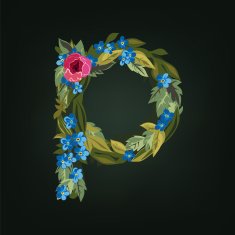 p letter Flower alphabet Colorful font Lowercase