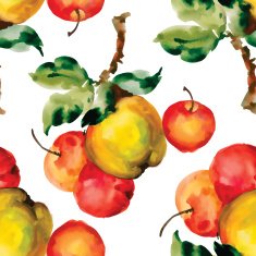 Seamless pattern with red apples and leaves Vector illustration