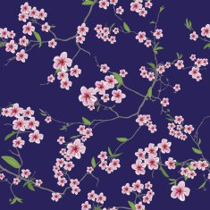 Chinese sakura dark blue kimono seamless vector pattern