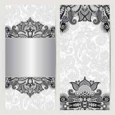 grey decorative label card for vintage design ethnic pattern