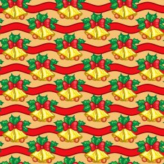 Seamless pattern of Christmas bells with leaves on background wi