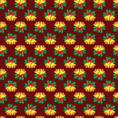 Seamless pattern of Christmas bells with green leaves