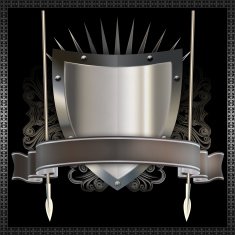 Silver shield with ribbon and spears