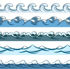 Blue waves seamless vector line patterns