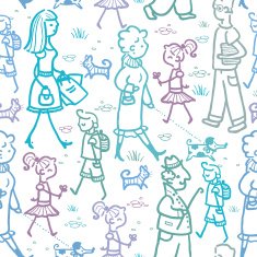 People walking seamless pattern background and borders N2