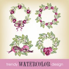 Watercolor Set of Four Rose Whreaths Trendy Design