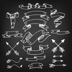 Set of Vintage Hand-Sketched Elements Banners Ribbons Bows and