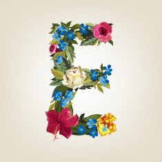 E letter Flower capital alphabet Colorful font Uppercase