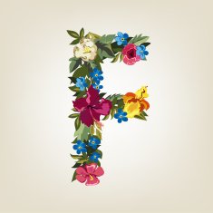 F letter Flower capital alphabet Colorful font Uppercase