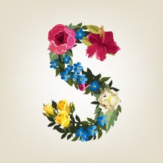 S letter Flower capital alphabet Colorful font Uppercase