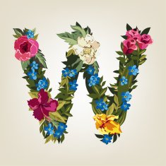 W letter Flower capital alphabet Colorful font Uppercase