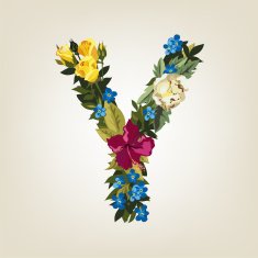 Y letter Flower capital alphabet Colorful font Uppercase