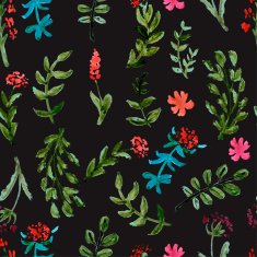 Seamless pattern with watercolor flowers on a dark background