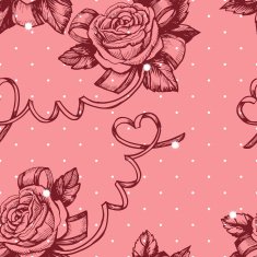 Vintage romantic patterns with roses and hearts