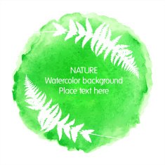Green watercolour nature icon on white background with fern silhouette