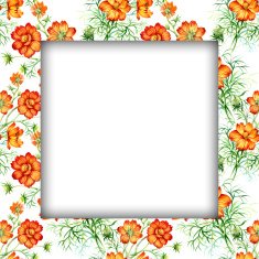 Watercolor flower frame on white background N2