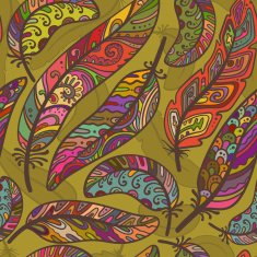 Seamless pattern of colorful ornamental bird feathers N5