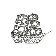 Fantasy fairytale ship in tattoo style