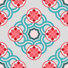 Seamless pattern with crossing circles and floral rosettes