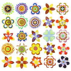 Set of flat flower icons paper made isolated on white N2
