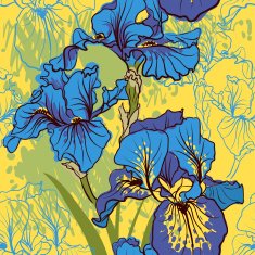 Seamless pattern with decorative iris flower in retro colors