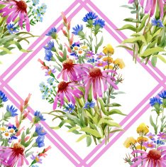 Wild flowers seamless pattern on white background N6