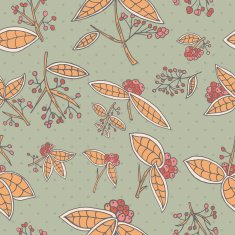 Cranberry vector pattern with leaves and berries N3