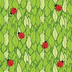 Pattern with green leaves and ladybirds